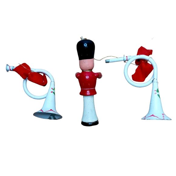 🎺 Vintage Christmas Ornaments🎄📯 Set 3pc Toy Trumpet + Soldier - Picture 3 of 14